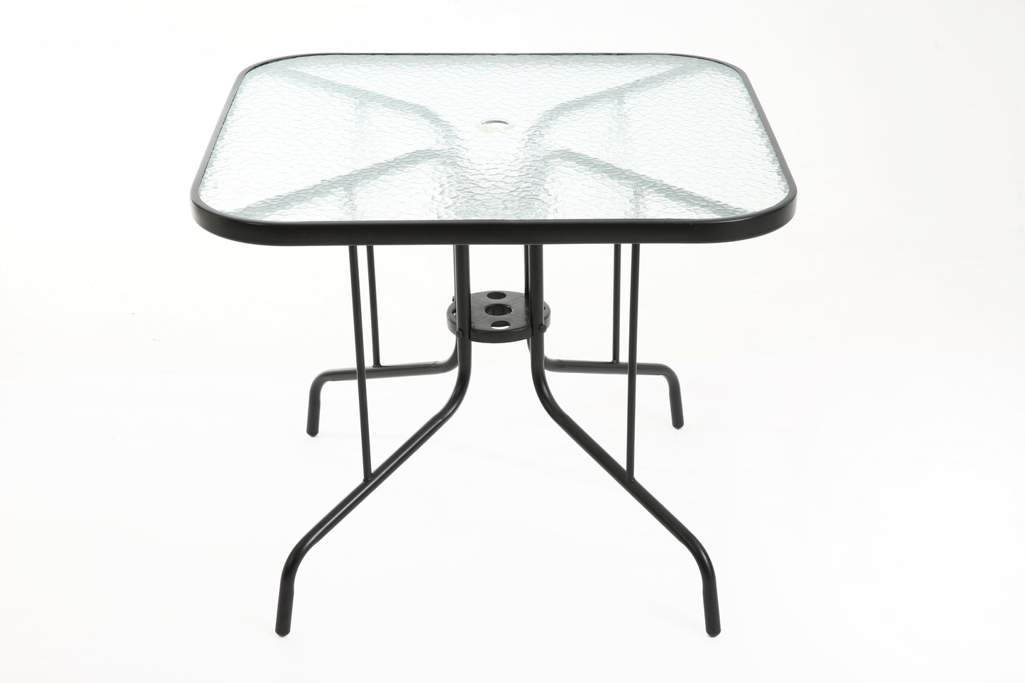 Tangkula 35 Inch Patio Dining Table with Tempered Glass Top, Square 4-Person Outdoor Bistro Table with 1.5" Umbrella Hole & Sturdy Metal Frame, Patio Dining Table for Backyard, Lawn, Deck & Poolside image 4