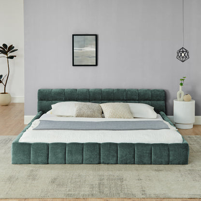 King size Upholstered Bed Frame with Thick Fabric, Chenille Fabric Grounded King Size Platform Bed with Headboard and Solid Frame. No Box Spring Needed-green(88.5''*85.5''*24'') image 3