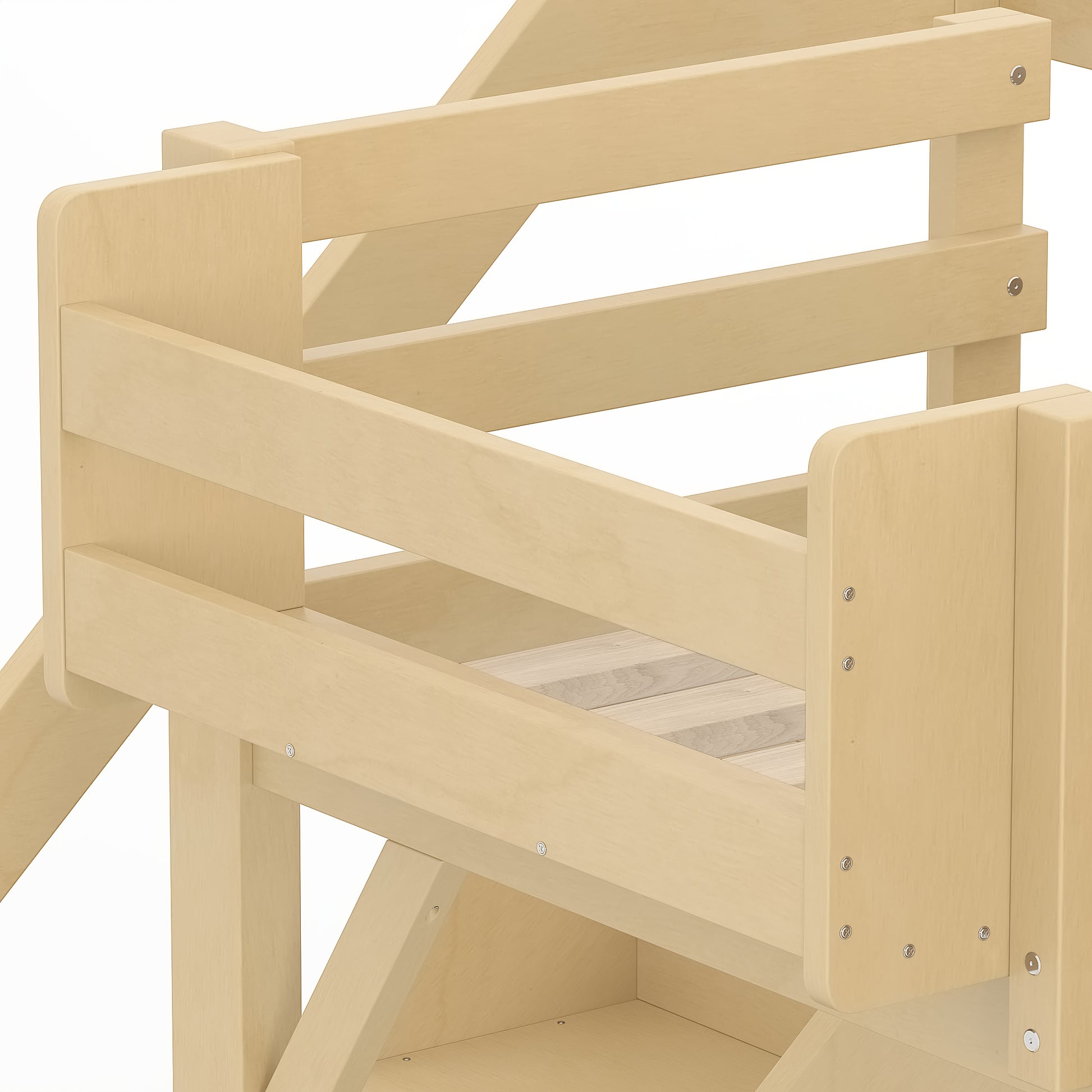 Twin Size Loft Bed with Built-in Wardrobe and Storage Space, Solid Wood Loft Bed with Beside Shelves, Full-length Guardrails and Stairs, No Box Spring Needed, Natural image 8