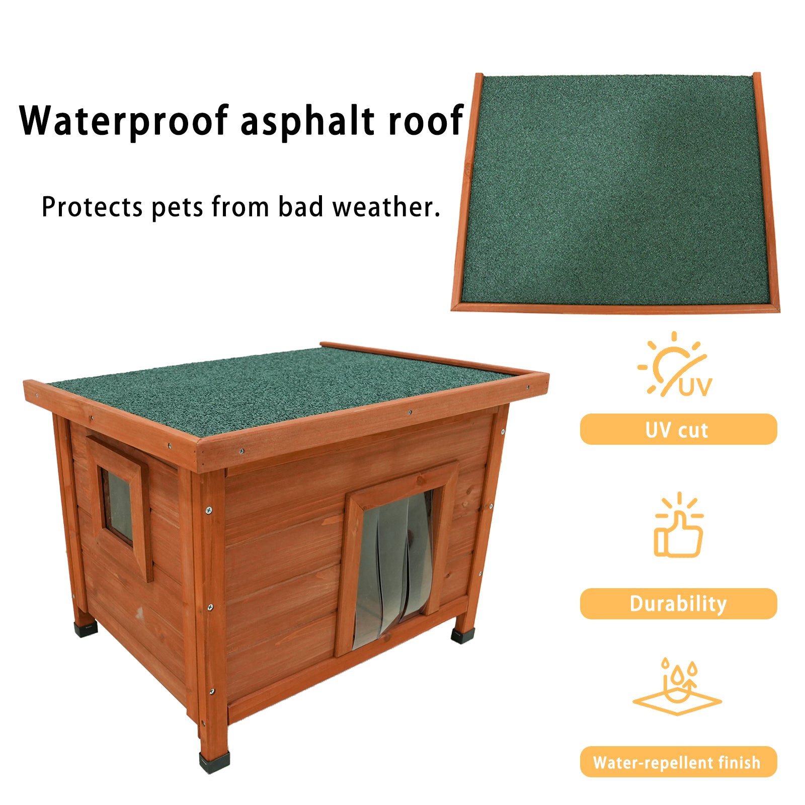 Cat House Waterproof Feral Kitty Shelter Outdoor Indoor Rabbit Hutch for Bunnies,Cats,Dogs and Other Small Animals,Asphalt Roof image 8