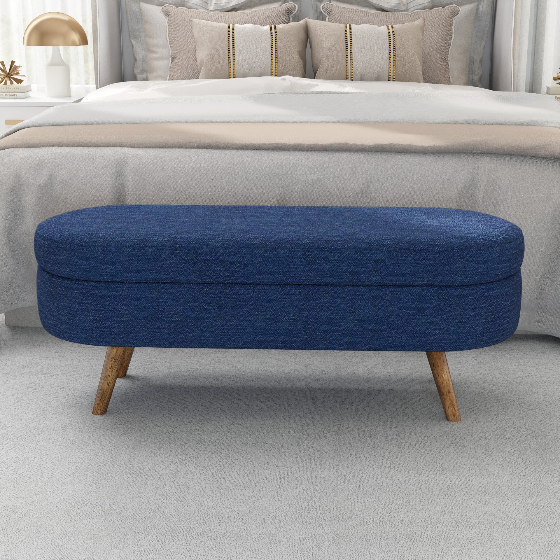 Ottoman Oval Storage Bench,Rubber Wood Legs,BLUE(43.5"x16"x16") image 3