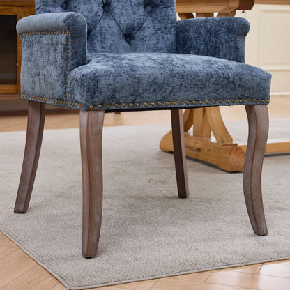 Upholstered Chenille Fabric Accent Dining Chair, Curved Solid Wood Legs, Elegant Tufted Club Dining Room Kitchen Room Arm Dining Chair, Single Pack,Blue,SW1895BL image 12
