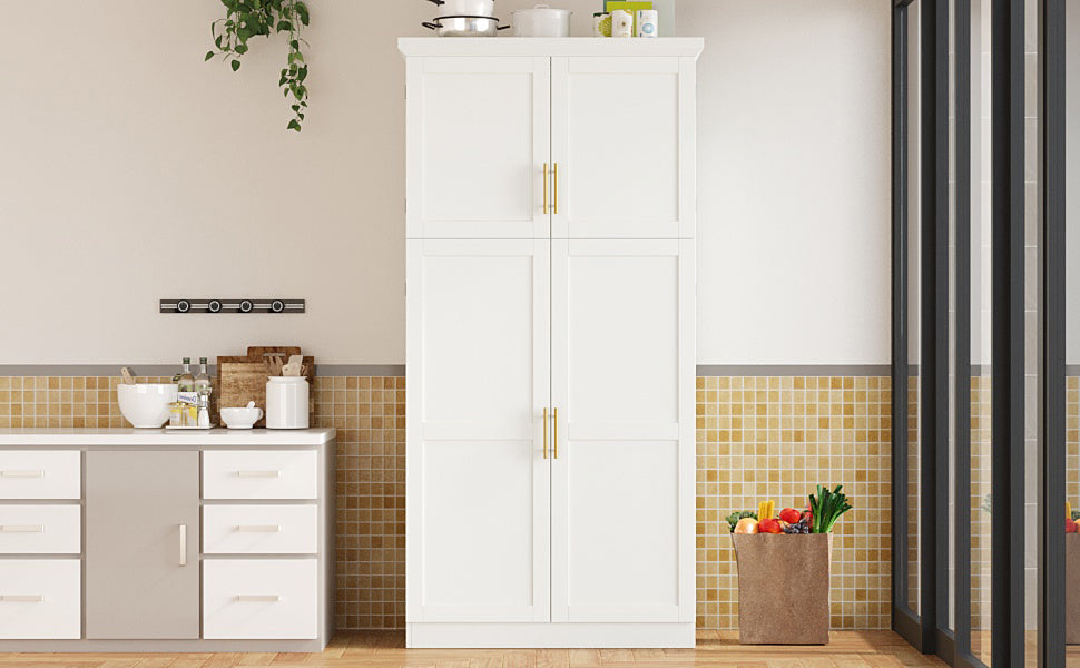 [Assembly Video Provided] TOPMAX 35.5x17.6x70.9inch Freestanding Kitchen Pantry Cabinet, Tall Storage Cabinet with 4 Doors, 2 Door Shelves, 8 Pull-out Trays and Adjustable Shelf for Dining Room, White image 5