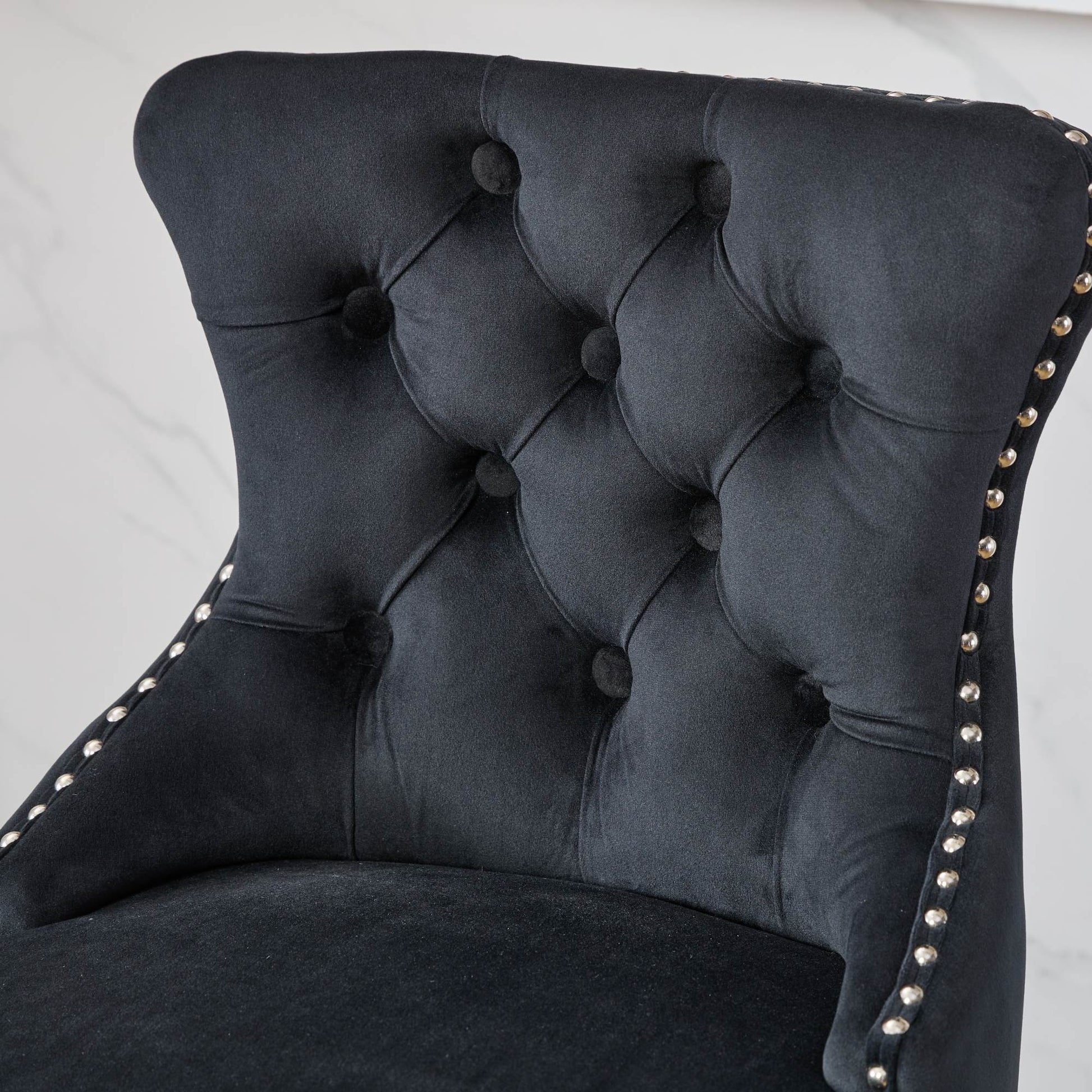 Swivel Velvet Barstools with Button Tufted Decoration and Wooden Legs, and Chrome Nailhead Trim, Leisure Style Bar Chairs,Bar stools, Set of 2 (Black),SW1860BK image 9
