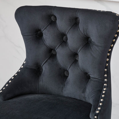 Swivel Velvet Barstools with Button Tufted Decoration and Wooden Legs, and Chrome Nailhead Trim, Leisure Style Bar Chairs,Bar stools, Set of 2 (Black),SW1860BK image 9