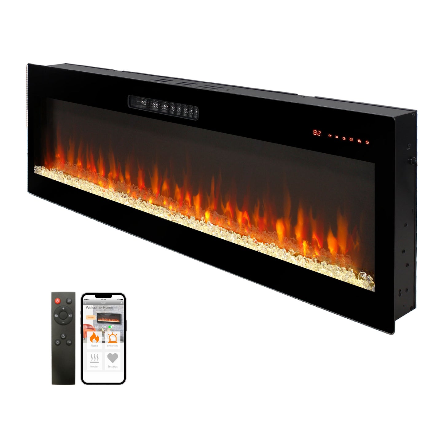 Smart 50" WiFi-Enabled Electric Fireplace Heater, Recessed in-Wall and Wall-Mounted image 1