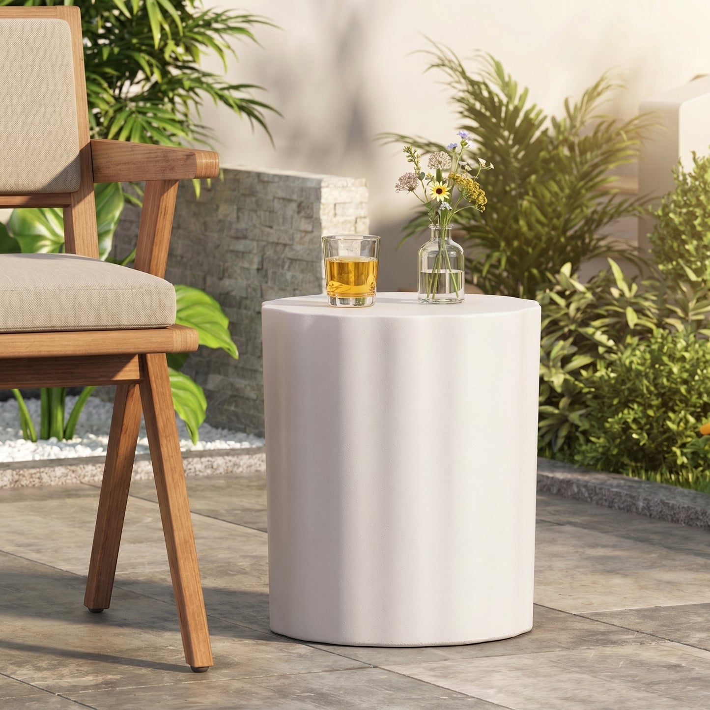 Outdoor LightWeight Concrete Side Table,Antique White End Talbe image 1