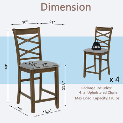 Dining Chairs Only, Wooden Counter Height Chairs Set of 4, Kitchen Chair with Padded Seat, Upholstered Counter Height Chair for Dining Room, Walnut image 8