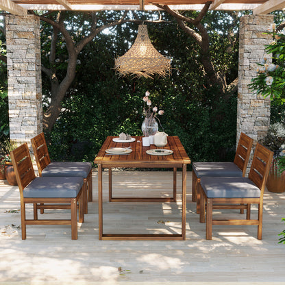U_STYLE Farmhouse 5-Piece Outdoor Patio Dining Set with Adjustable Legs,Acacia Wood Dinning Set for 4,Suitable for Backyard, Garden, or Deck image 2