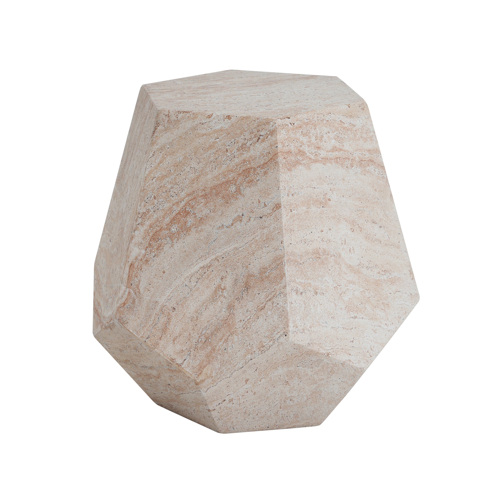 Outdoor/Indoor Lightweight Concrete Side Table,Hexagonal Round Travertine Accent Table image 3