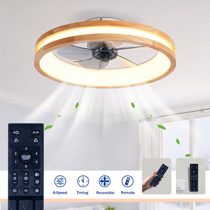 Ceiling Fans with Kit,LED Light Source and Remote Control, 3000-6500K Dimmable Modern Flush Mount LED Fan Light, 6 Speeds, Quiet DC Motor For Living room, Bedroom,Kitchen----Natural Wood + White image 12