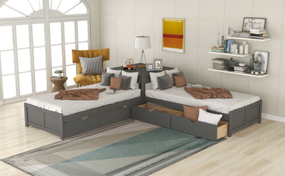L-shaped Platform Bed with Trundle and Drawers Linked with built-in Desk,Twin,Gray(Old SKU:SM000916AAE-1) image 4