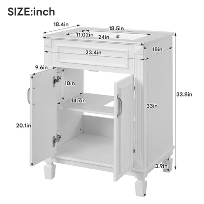 24'' Bathroom Vanity with Top Sink, Modern Bathroom Storage Cabinet with 2 Soft-Closing Doors and Adjustable Shelf, Solid Wood Frame image 8