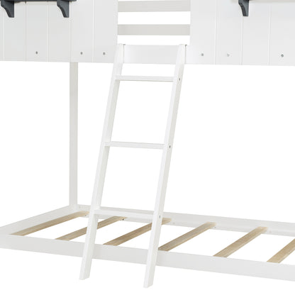 Twin Over Twin Bunk Bed Wood Bed with Roof, Window, Guardrail, Ladder (White)(OLD SKU: LT000045AAK-1) image 12