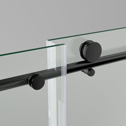 56-60"W x 76"H Frameless Shower Door, Sliding Shower Door, with Premium 5/16"(8mm)Thick Tempered Glass Shower Enclosure,Chrome Matte Black With Buffer, kd image 4