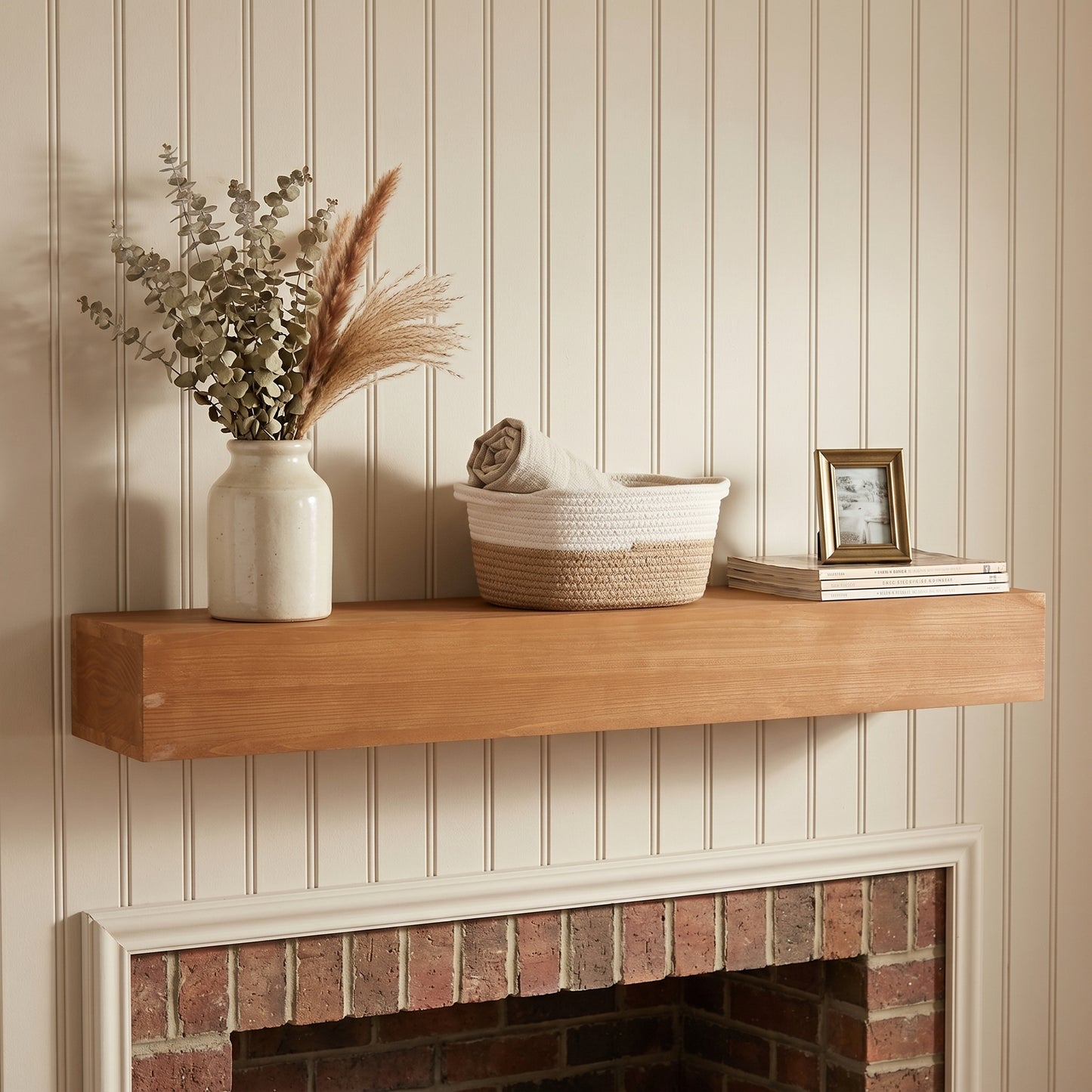 60'' Fireplace Mantel Fir Wood Wall-Mounted & Floating Shelf for Home Decor with Flat Surface image 7