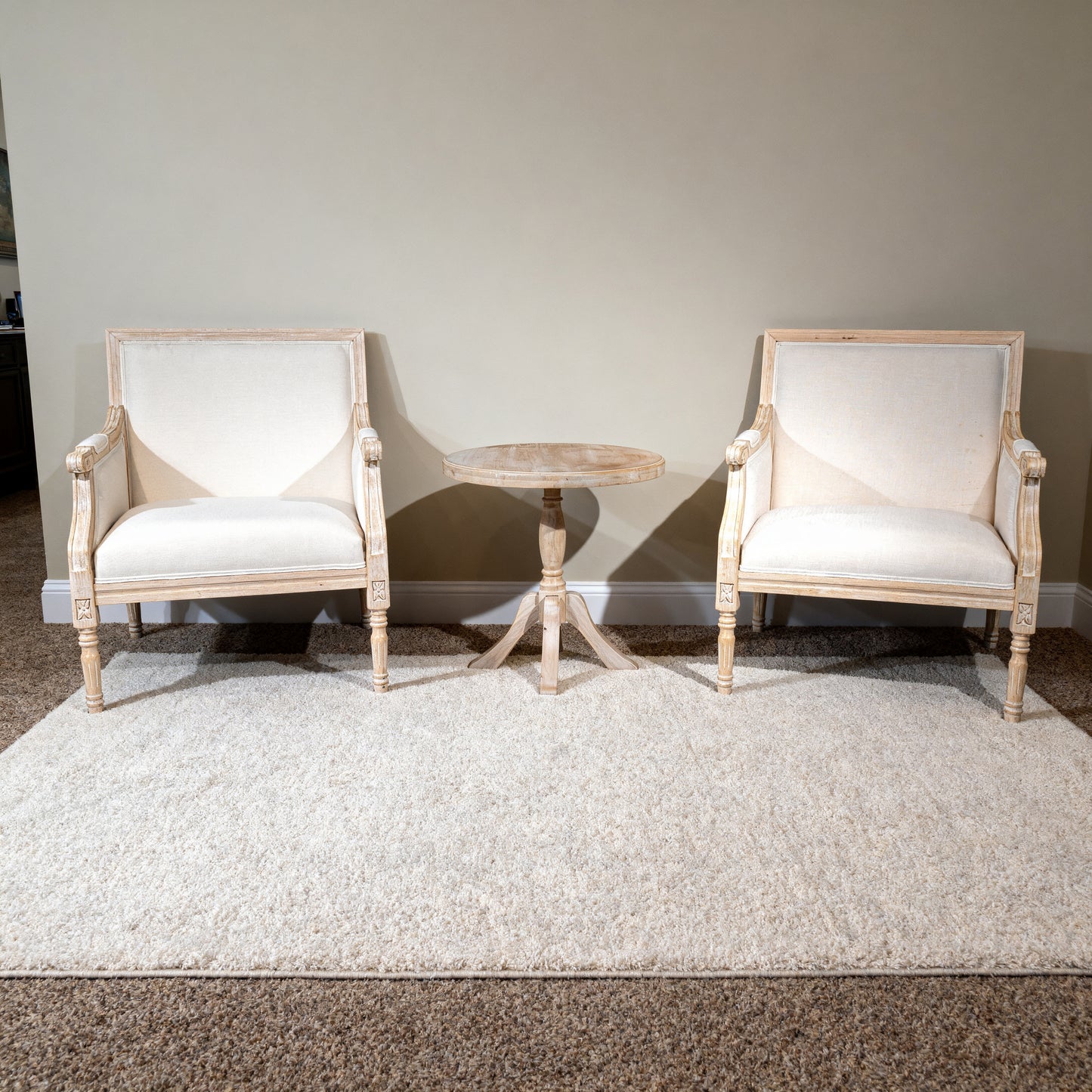 French Accent Chair Traditional Wood Frame Linen Upholstery Distressed Finish Home Decor, Single image 7