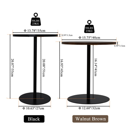 Set of 2 Small Round Side Table Wooden Concentric Circles Coffee Table for Two Metal Pedestal Nightstand for Corner Small Space (Walnut Brown & Black) image 9