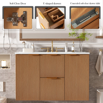 [Video]36 Inch Single Sink Bathroom Vanity with ceramic Top, MDF Cabinet, Soft Close Doors, Divided Drawers, Wall-Mounted Modern Storage Vanity image 6