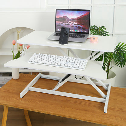 32 Inch Desk Converter, Height Adjustable Sit to Stand Riser, Dual Monitor and Laptop Workstation with Wide Keyboard Tray, Standing Computer Desk, WHITE image 10
