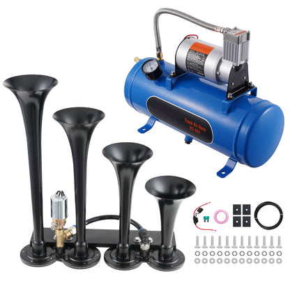 Train Horns Kit, 4 Trumpet Air Horn Kit, 150dB Train Horns for Pickup Trucks, 12V 120 psi Air Compressor 1.6 Gal/6 L Tank with Gauge for Any 12V Vehicle Car Truck Train Van Boat image 9