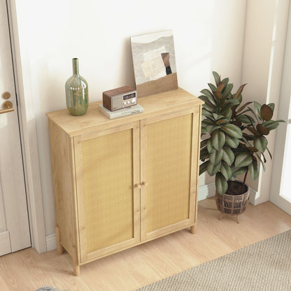 Mid-Century Modern Storage Cabinet with Woven Rattan Doors & Adjustable Shelves - Perfect for Living Room & Dining Room image 2