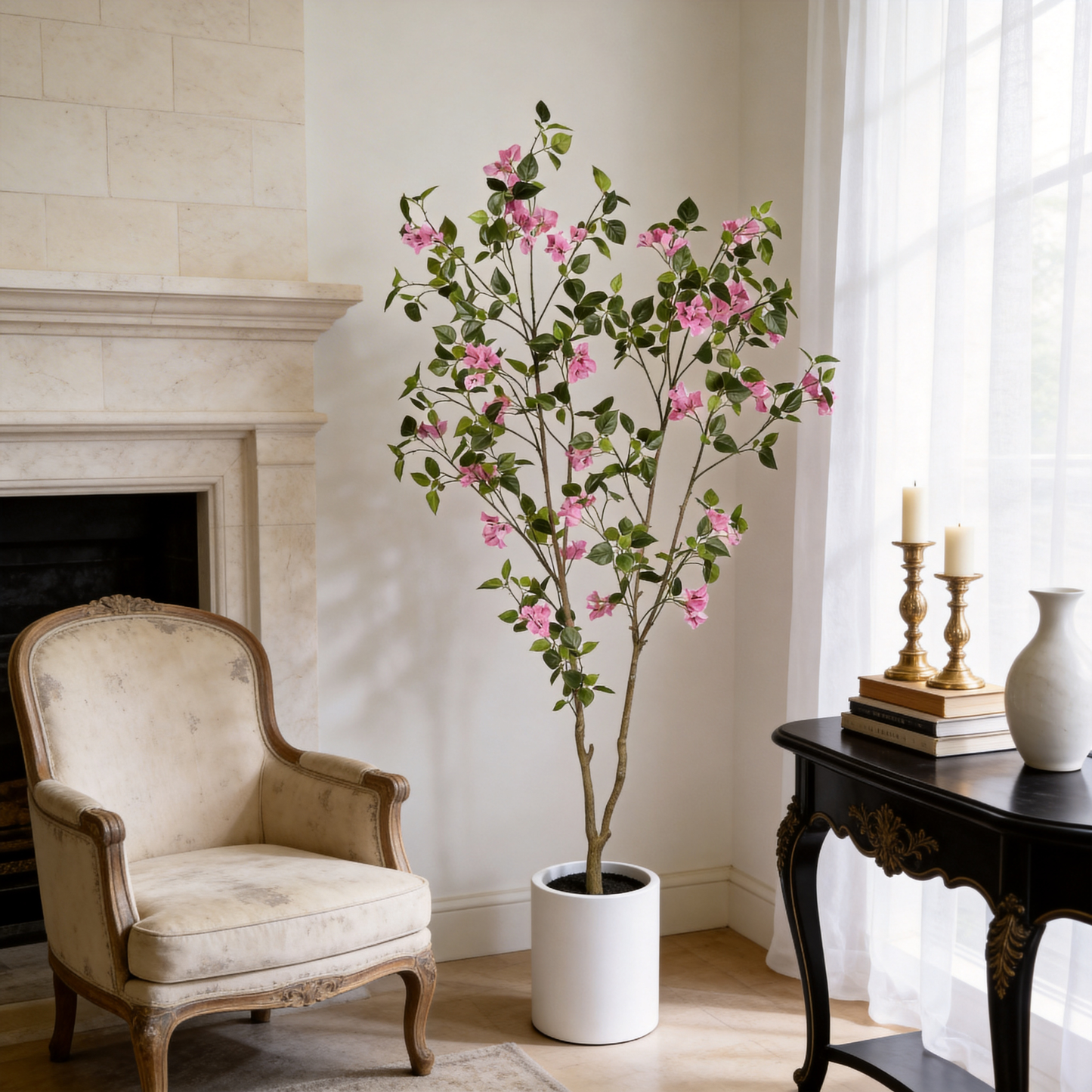 6FT Artificial Bougainvillea Tree with Black Plastic Pot, Realistic Fake Flowering Tree for Indoor Home Office Decor, Potted Faux Plant, 1pc/set image 1