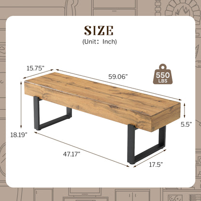 59" Wood Bench for Bedroom End of Bed, Farmhouse Indoor Kitchen Table Benches,Versatile Modern Shoe Bench for Entryway, Natural image 2