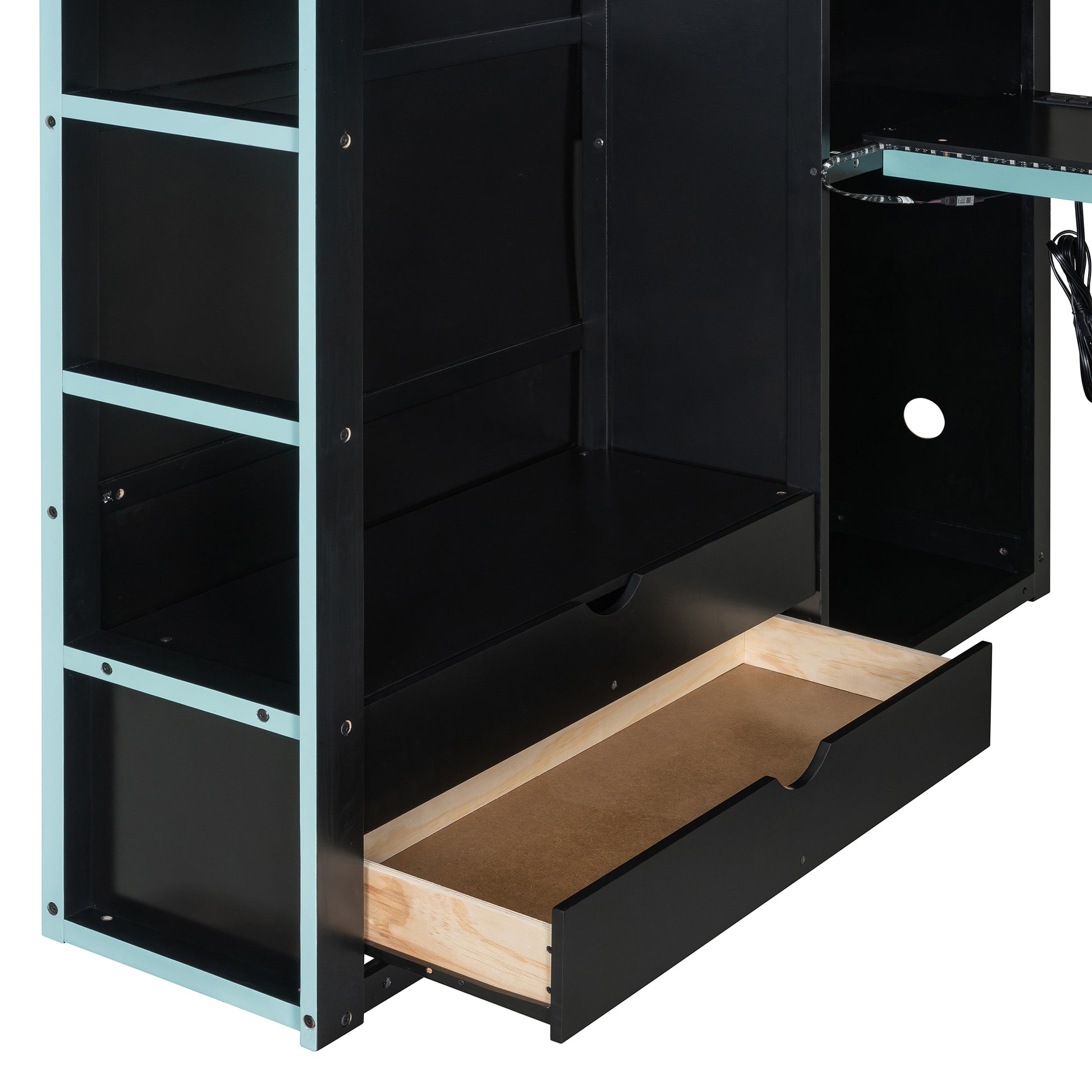 Full Size Wood Loft Bed with Desk,Wardrobe,Ample Storage Space,and RGB Light, Cloud Blue(OLD SKU:LT000261AAC) image 12