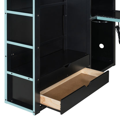 Full Size Wood Loft Bed with Desk,Wardrobe,Ample Storage Space,and RGB Light, Cloud Blue(OLD SKU:LT000261AAC) image 12