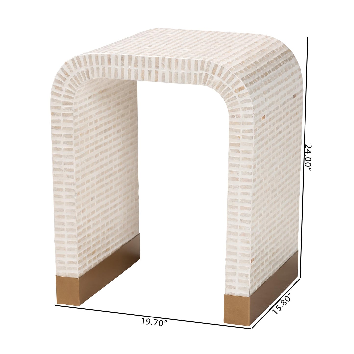 Coastal Beige and White Mother of Pearl Capiz Shell End Table image 3
