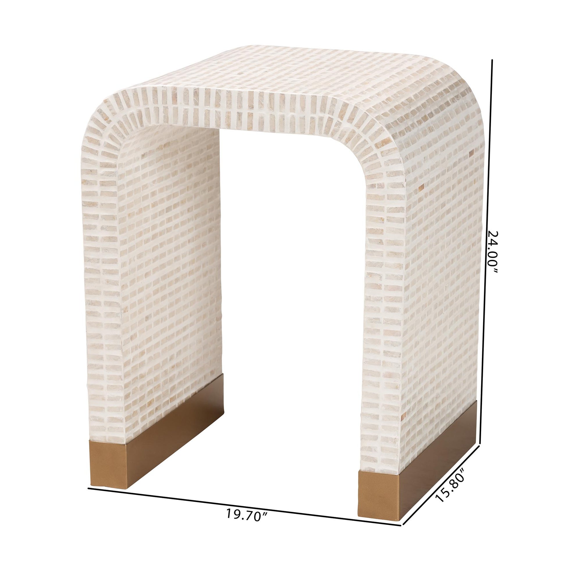 Coastal Beige and White Mother of Pearl Capiz Shell End Table image 3
