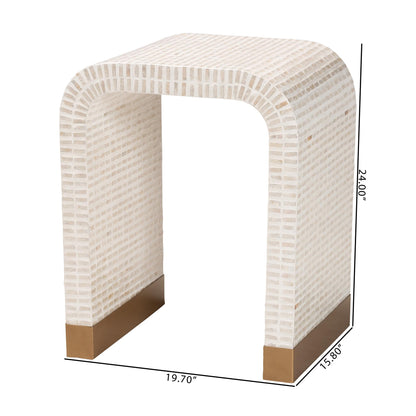 Coastal Beige and White Mother of Pearl Capiz Shell End Table image 3