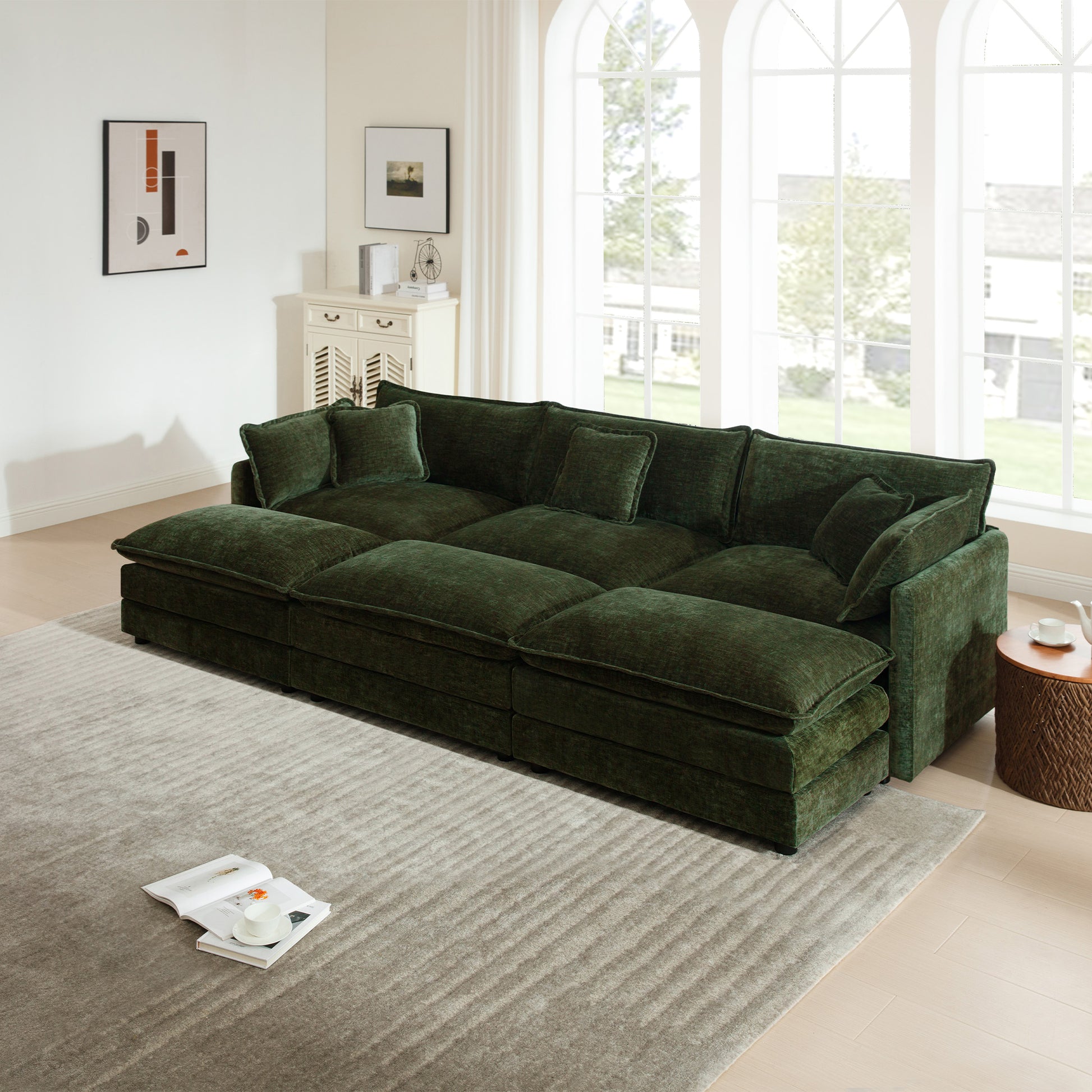Comfortable Deep Seat Reversible Modular 3 Seater Sectional Super Soft Sofa U Shaped Sectional Couch with 3 Ottomans, 3 Toss Pillows and 2 Arm Pillows image 1
