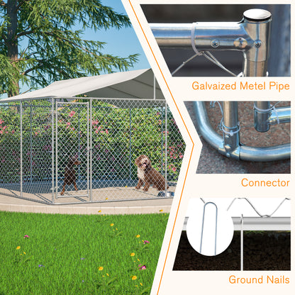 Heavy Duty Outdoor Dog Kennel 14.8x14.8x7.6 ft, Galvanized Chain Link Playpen with Waterproof Anti-UV Cover, Secure Lock, Large Exercise Pen for Puppy & Pets image 4