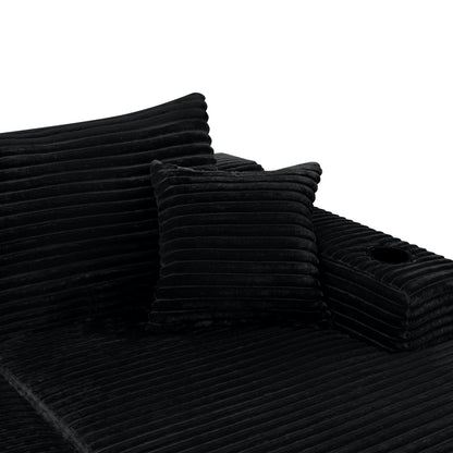 96" Cloud Sectional Couch with L-Shape Chaise,Modern Modular Sofa with Deep Seat, Upholstered Couches for Living Room Bedroom,No Assembly Required and Cup holde, (Plush Fabric),Black image 7