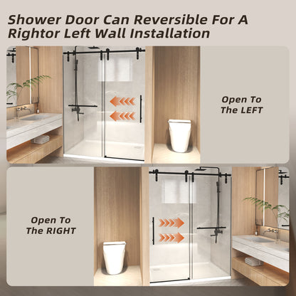 44-48" x 76" H Frameless Sliding Shower Door, 5/16" (8mm) Clear Tempered Glass, Stainless Steel Frame,Matte Black image 9