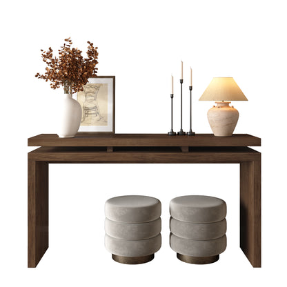 60'' Antique Brown Farmhouse Console Table - Retro Wooden Entryway Table with Double Board Suspension Design, Solid Wood & MDF, Sofa Table for Living Room image 9