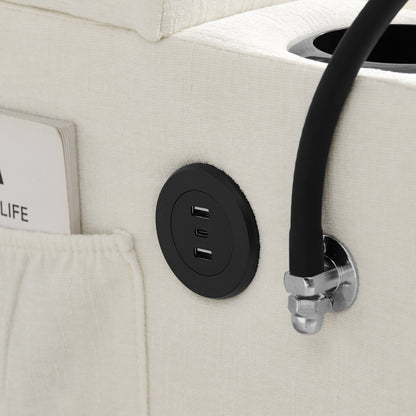 Single sofa recliner with manually adjustable backrest, USB charging port on the armrest side, phone stand included, hidden armrest storage, and a matching storage ottoman-Beige image 8