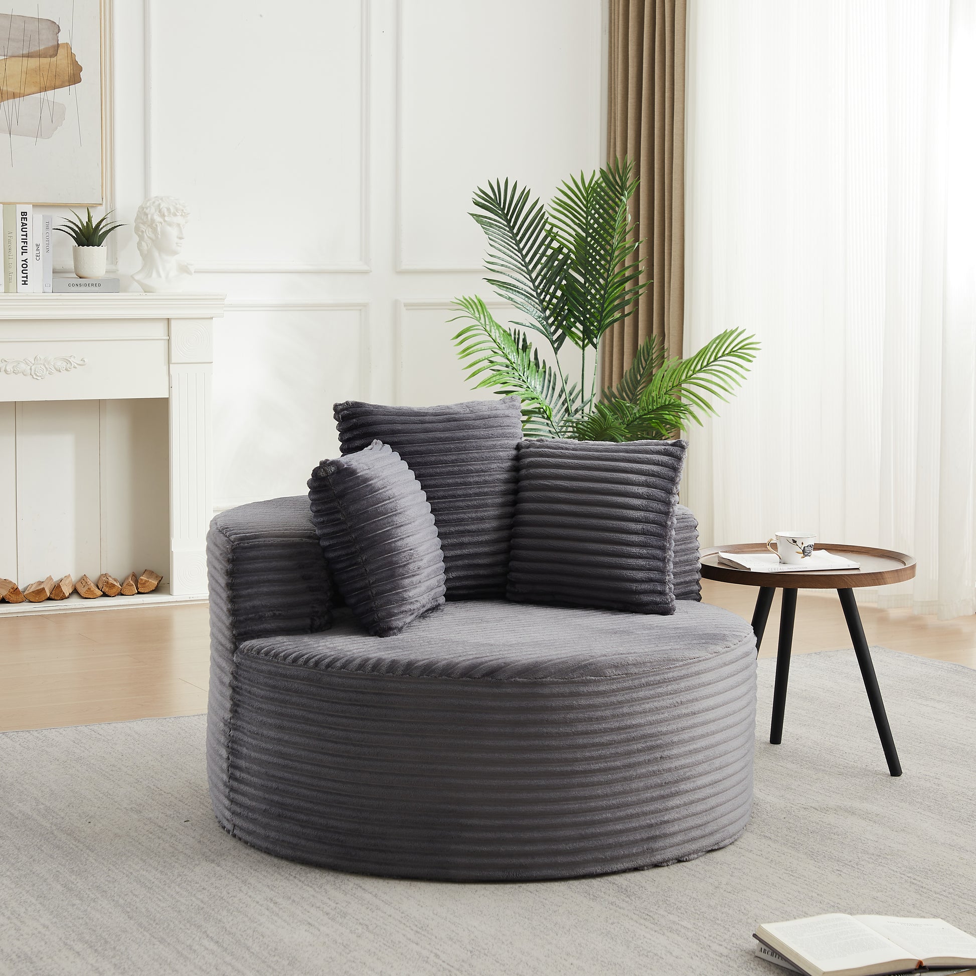 43-inch round corduroy single sofa, comfortable lounge chair, comes with three pillows, minimalist design, perfect for bedrooms, lounges, game rooms, and living rooms image 2