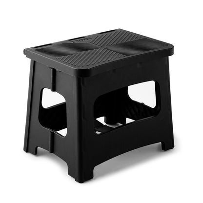 11in Folding Step Stool, Compact, Portable, Non-Slip, 300 lbs. weight capacity for adults and children. Secure non-slip top and rubber feet, great for home and camping, black color image 1