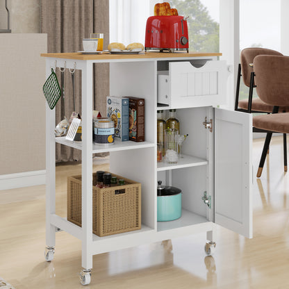 Kitchen Island Cart with Mobile Carts with Storage Cabinet, Rolling Kitchen Table with Spice Rack, Towel Rack, and Drawer, Portable Islands on Wheels, White image 2