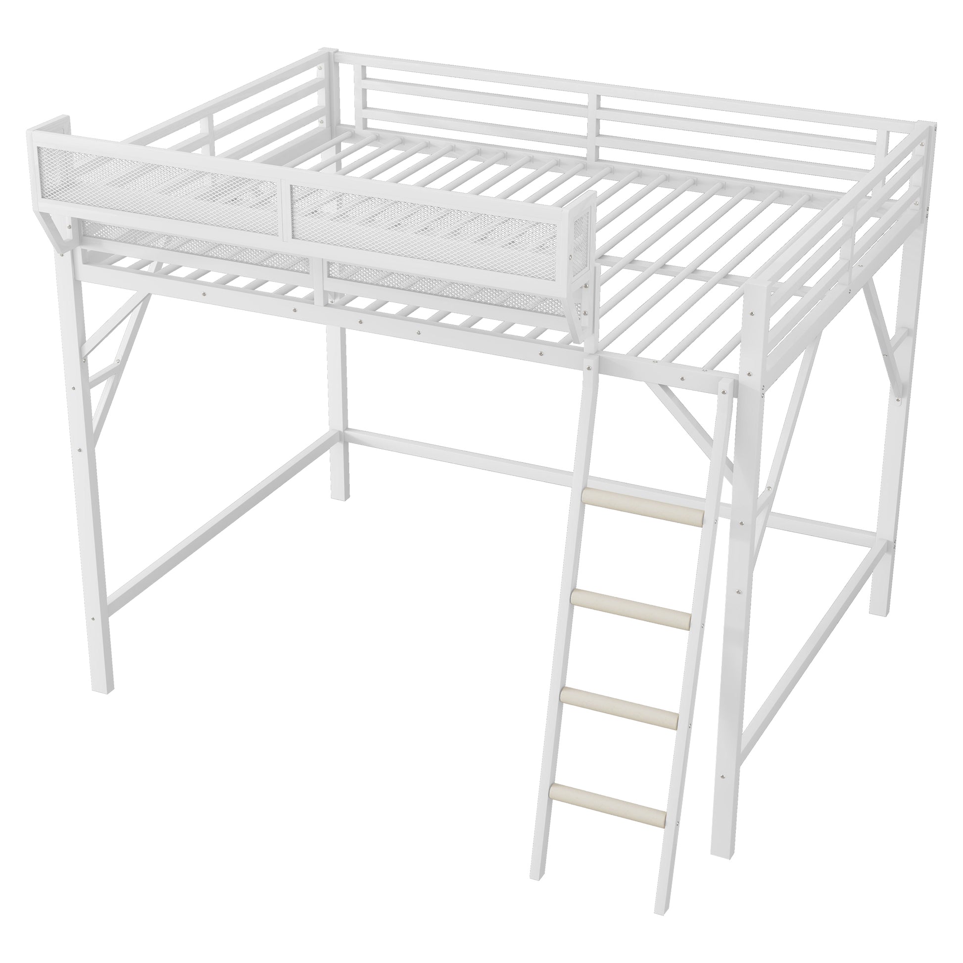 Queen Size Loft Bed with Ladder, Metal Queen Loft Bed with Storage Shelves, High Loft Bed for Kids Teens, White(Expect Arrival Date 2025/12/3 Old SKU W2580P351278) image 10