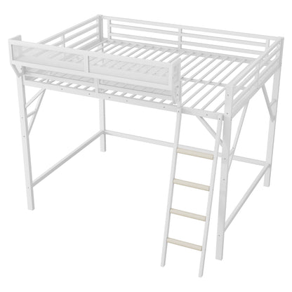 Queen Size Loft Bed with Ladder, Metal Queen Loft Bed with Storage Shelves, High Loft Bed for Kids Teens, White(Expect Arrival Date 2025/12/3 Old SKU W2580P351278) image 10