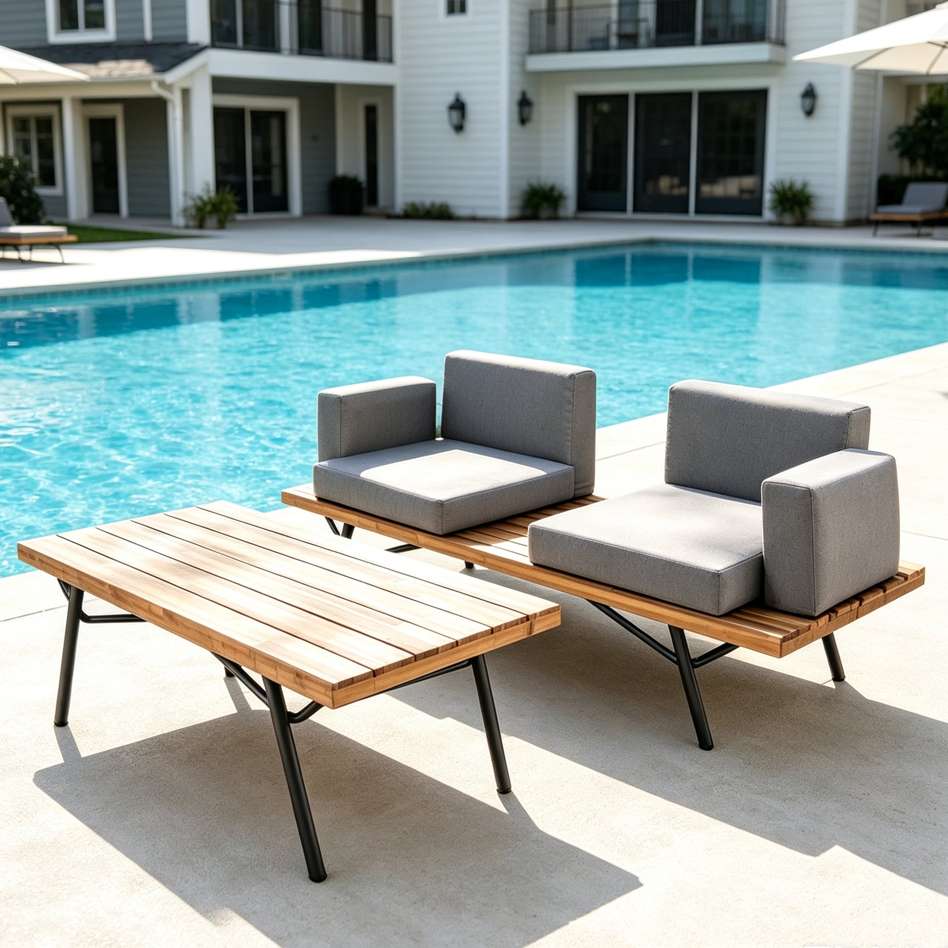 Canoga Outdoor Industrial Loveseat with Coffee Table image 2