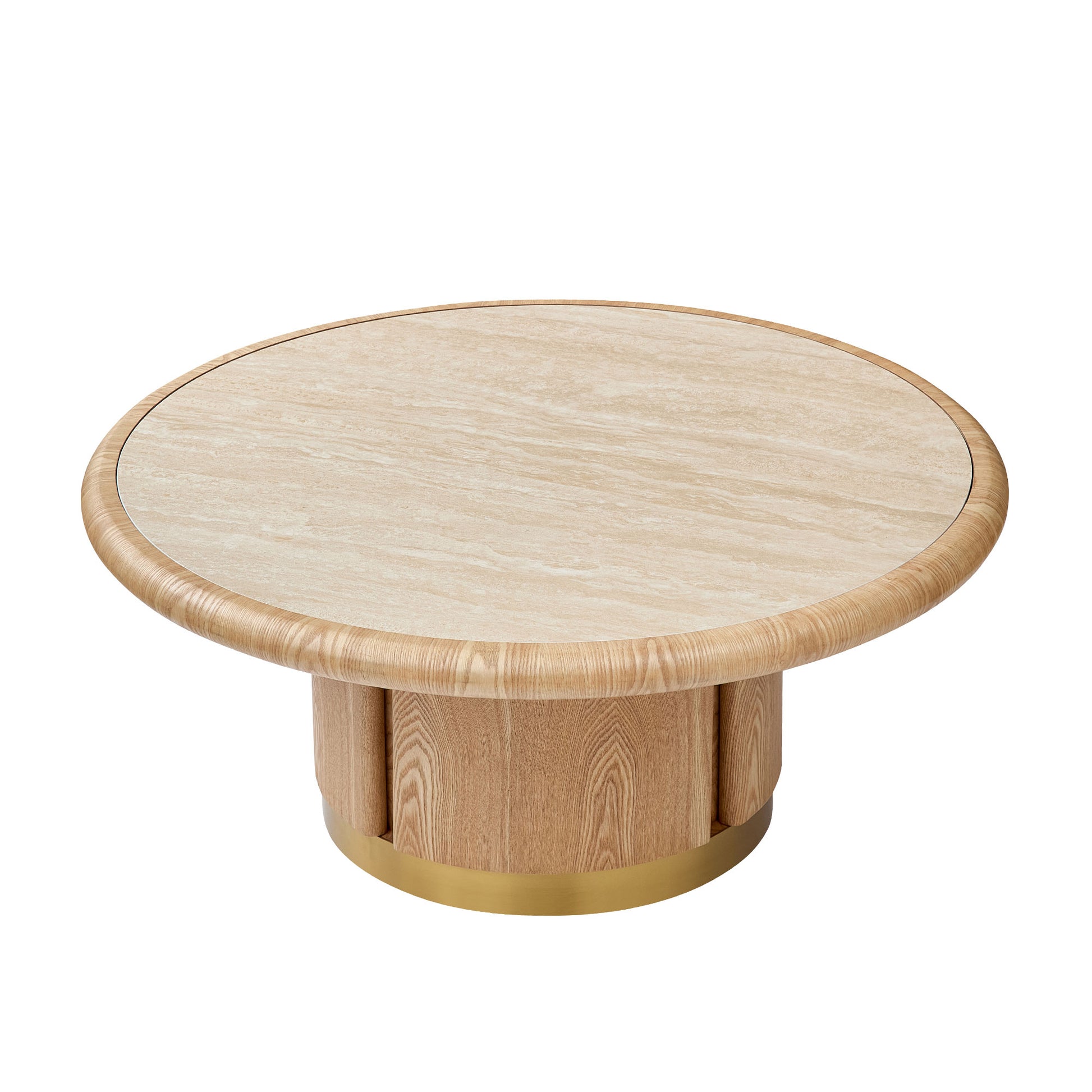 35.43 inch Round Coffee Table, Table with Sturdy MDF Pedestal with Brushed Stainless Steel,Sintered Stone Tabletop Table,Rounded Sofa Side Table for living Room,Office image 3
