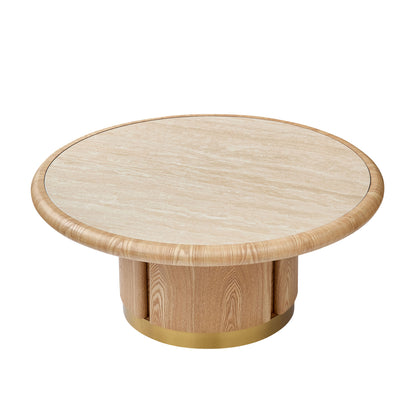 35.43 inch Round Coffee Table, Table with Sturdy MDF Pedestal with Brushed Stainless Steel,Sintered Stone Tabletop Table,Rounded Sofa Side Table for living Room,Office image 3