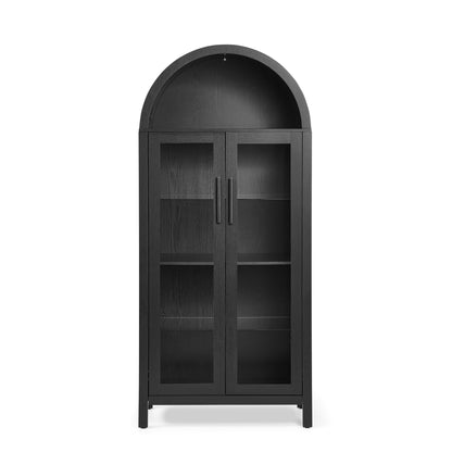 A high arched storage cabinet with a lamp, a modern retro-style wooden storage cabinet with adjustable glass partitions, suitable for use as a multi-functional cabinet in kitchens-Black image 10