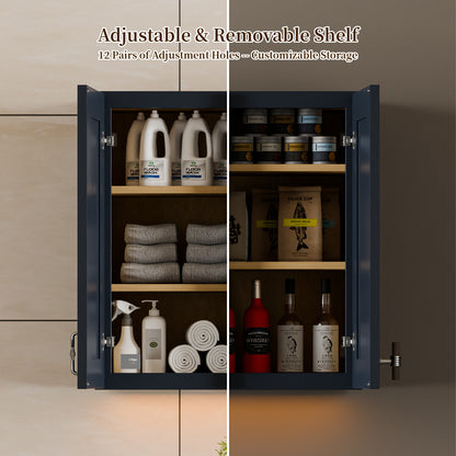 33" Navy Blue Shaker Wall Cabinet Solid Wood with 3 Adjustable Shelves Ready-to-Assemble for Kitchen, Bathroom, Laundry, and Garage Storage (33"W×12"D×42"H) image 9