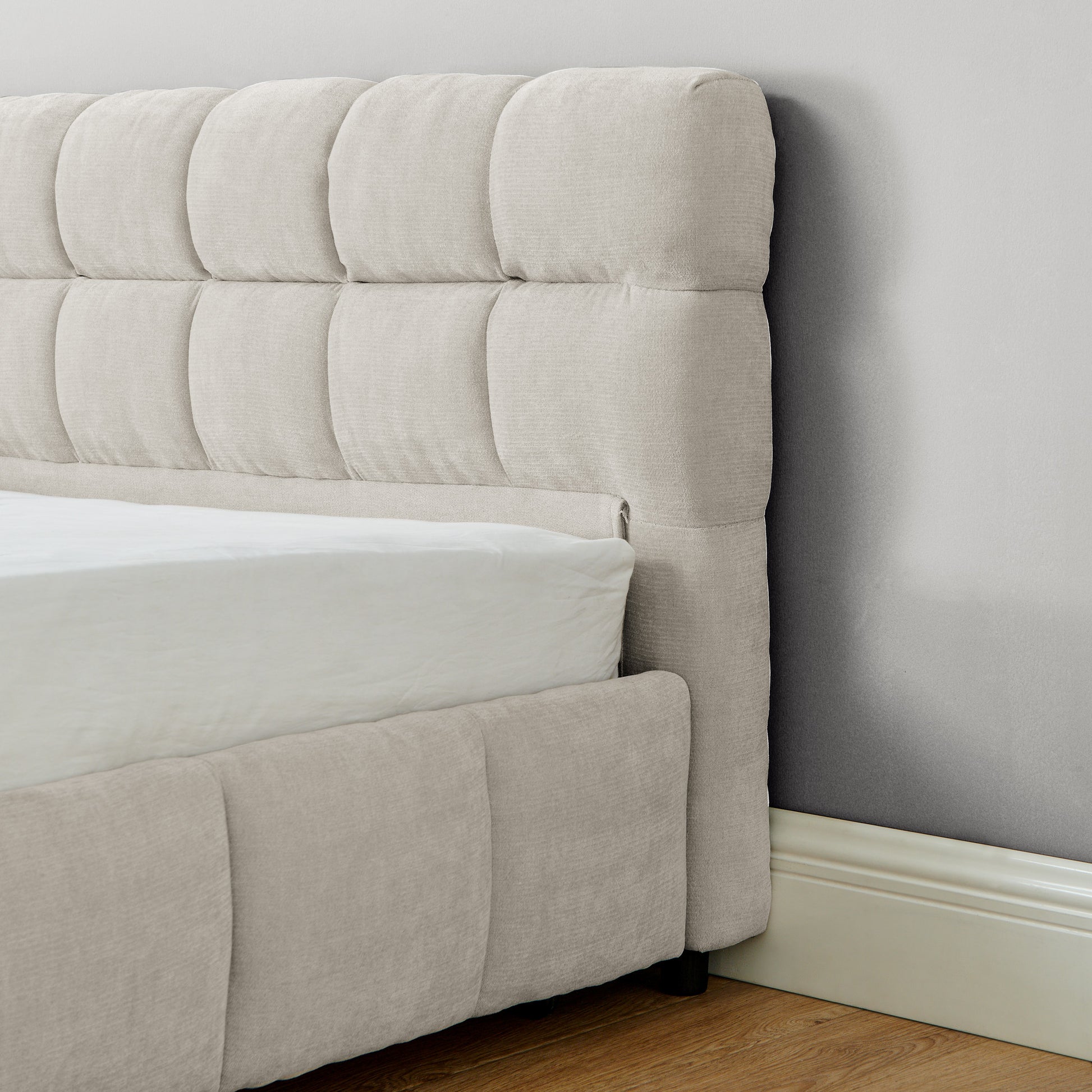 King Size Upholstered Bed,comfortable upholstered bed frame, Chenille fabric, with headboard and solid bed frame. With drawer for storage.-Beige(88.5''*85.5''*31'') image 8